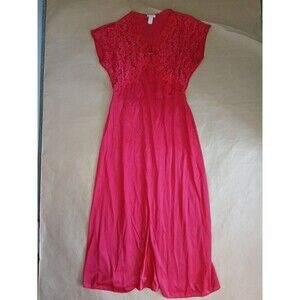Vintage 1980s CineStar Maxi Nightgown Slip Dress Womens M Red Lace Softgirl